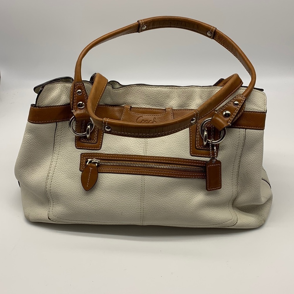 Coach Shoulder Bag - White Pebble Leather with Brown Accents